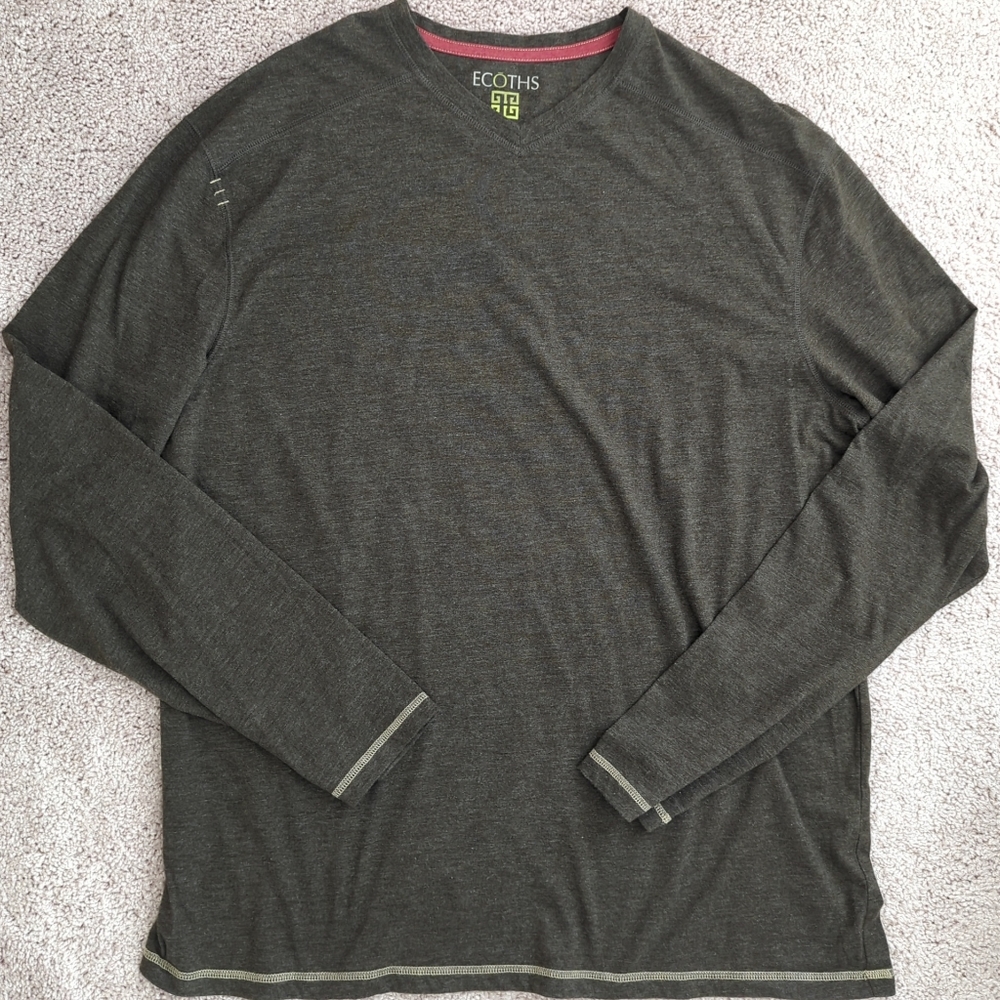 Ecoths Brown Men's XXL Shirt Long Sleeve Tee Soft Organic Cotton Blend V…